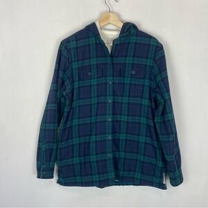 L.L. Bean Scotch Plaid Fleece-Lined Flannel Hoodie Button Up Shacket